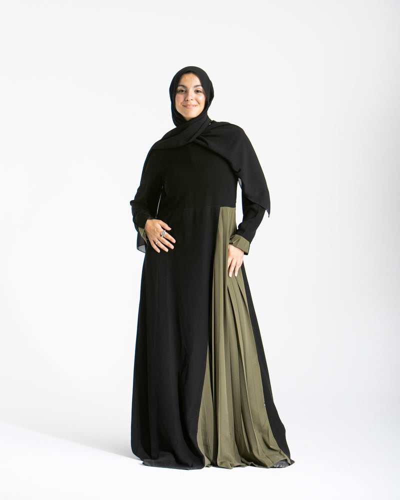 Asymmetrical Pleated Abaya Olive C104
