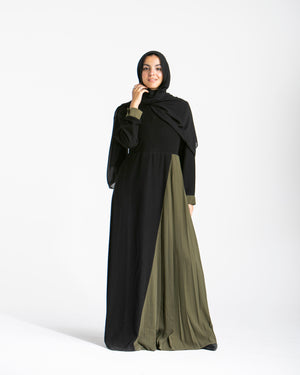 Asymmetrical Pleated Abaya Olive C104