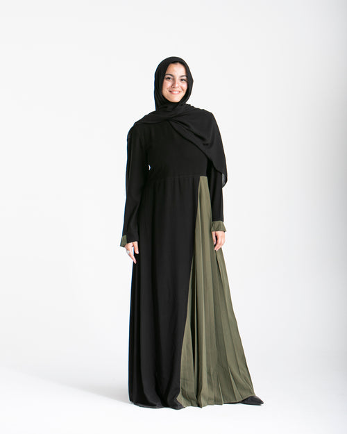 Asymmetrical Pleated Abaya Olive C104