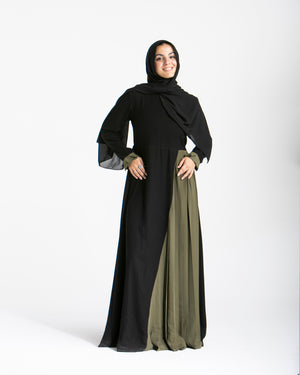 Asymmetrical Pleated Abaya Olive C104