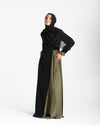 Asymmetrical Pleated Abaya Olive C104