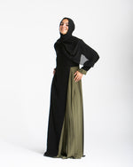 Asymmetrical Pleated Abaya Olive C104