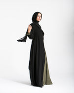 Asymmetrical Pleated Abaya Olive C104