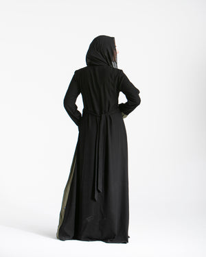 Asymmetrical Pleated Abaya Olive C104