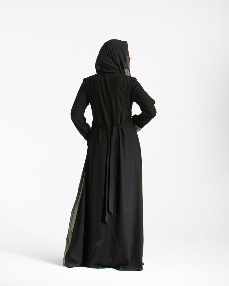 Asymmetrical Pleated Abaya Olive C104