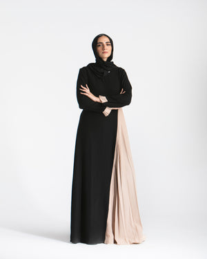 Asymmetrical Pleated Abaya Beige C104