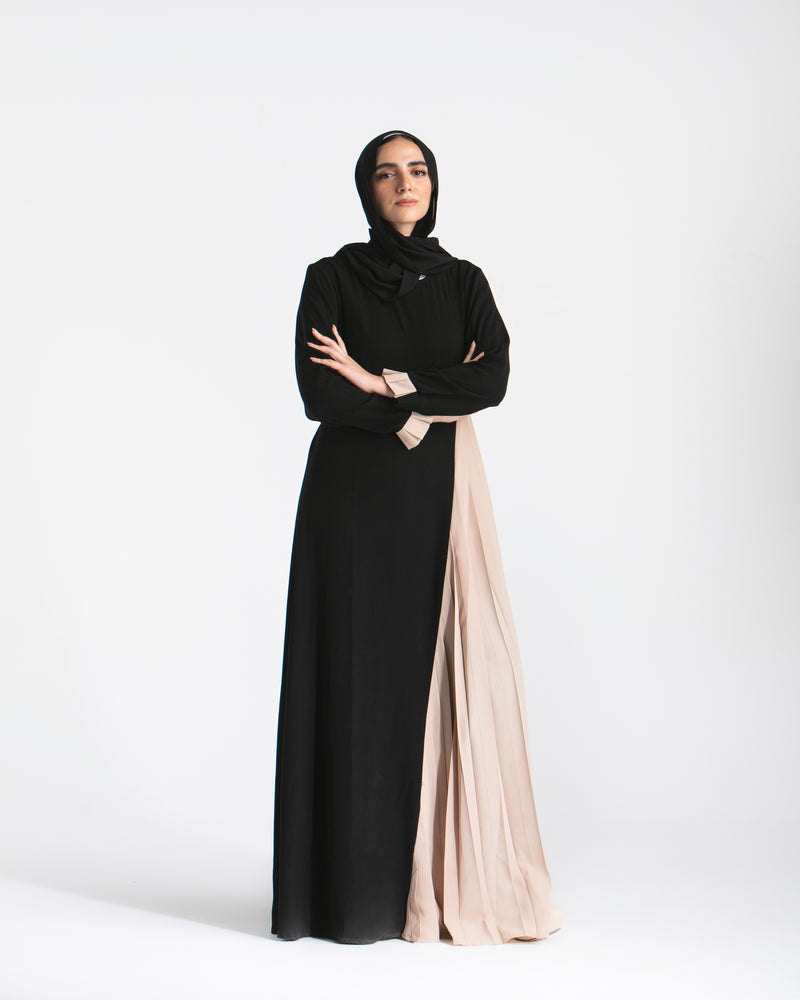 Asymmetrical Pleated Abaya Beige C104