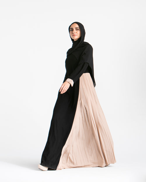 Asymmetrical Pleated Abaya Beige C104