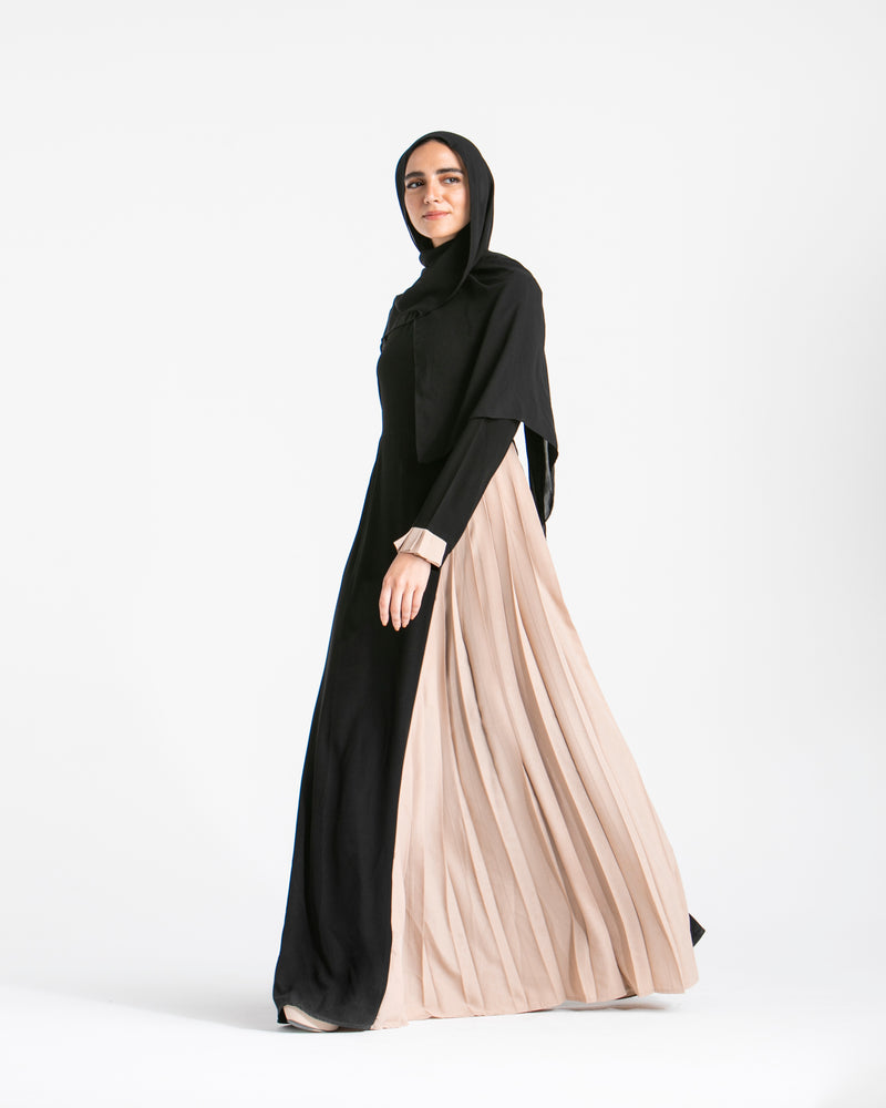 Asymmetrical Pleated Abaya Beige C104