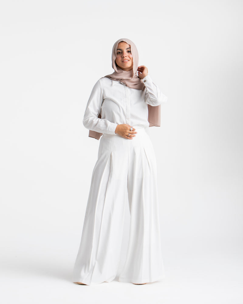 Wide Leg Pants White C1702