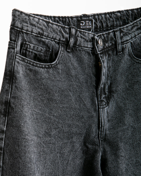 High Waisted Wide Leg Denim Pants Grey C190