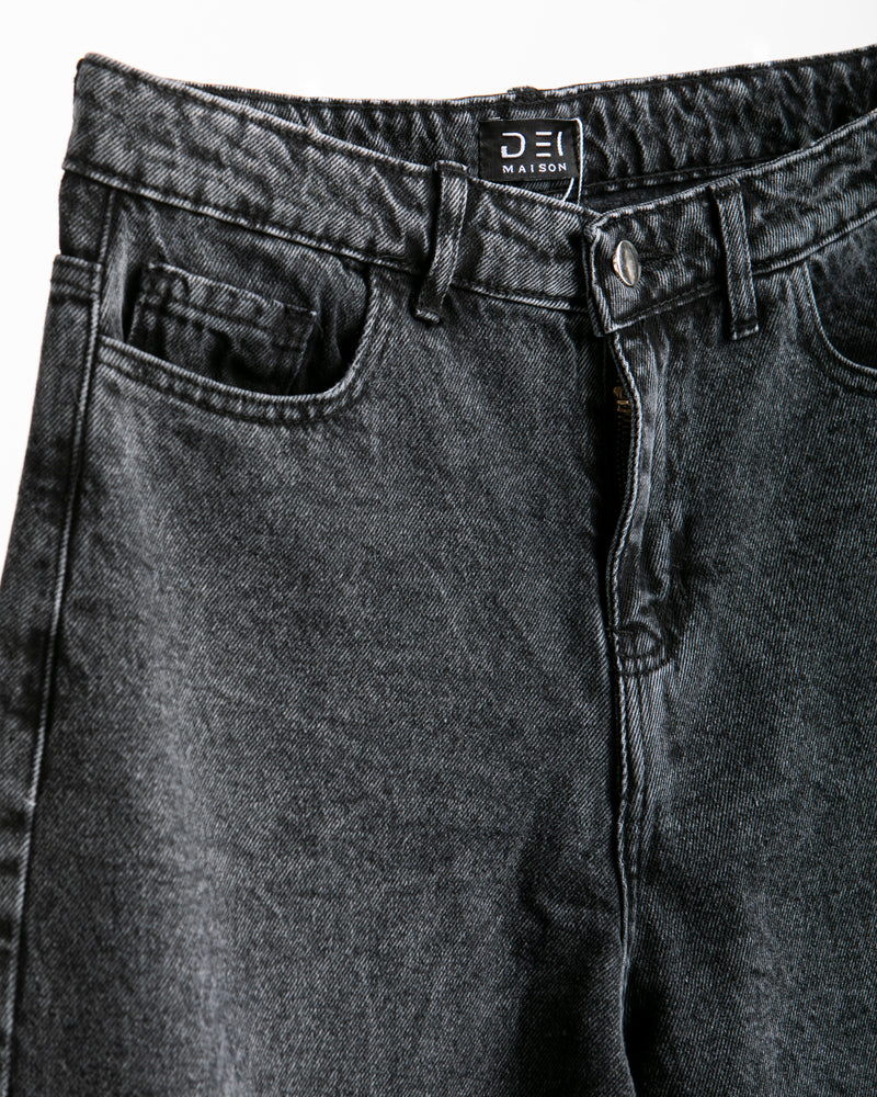 High Waisted Wide Leg Denim Pants Grey C190