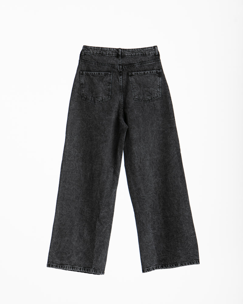 High Waisted Wide Leg Denim Pants Grey C190