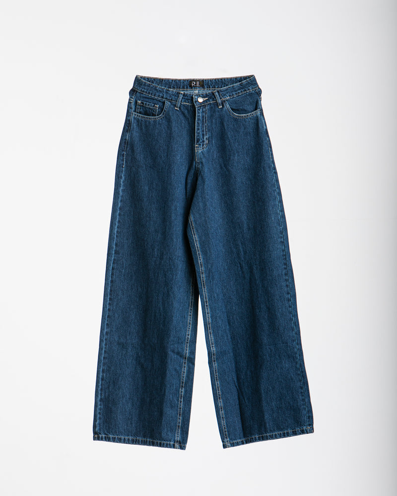 High Waisted Wide Leg Denim Pants Navy C190