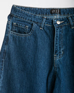 High Waisted Wide Leg Denim Pants Navy C190