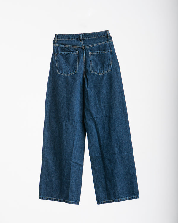 High Waisted Wide Leg Denim Pants Navy C190