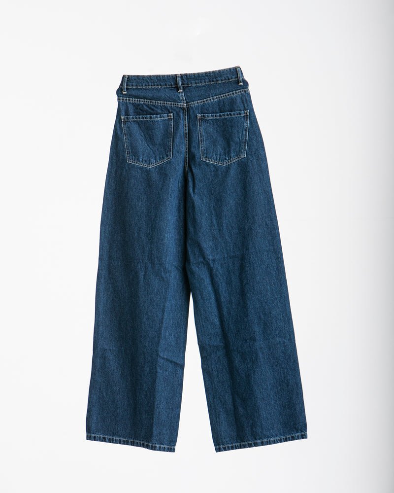 High Waisted Wide Leg Denim Pants Navy C190