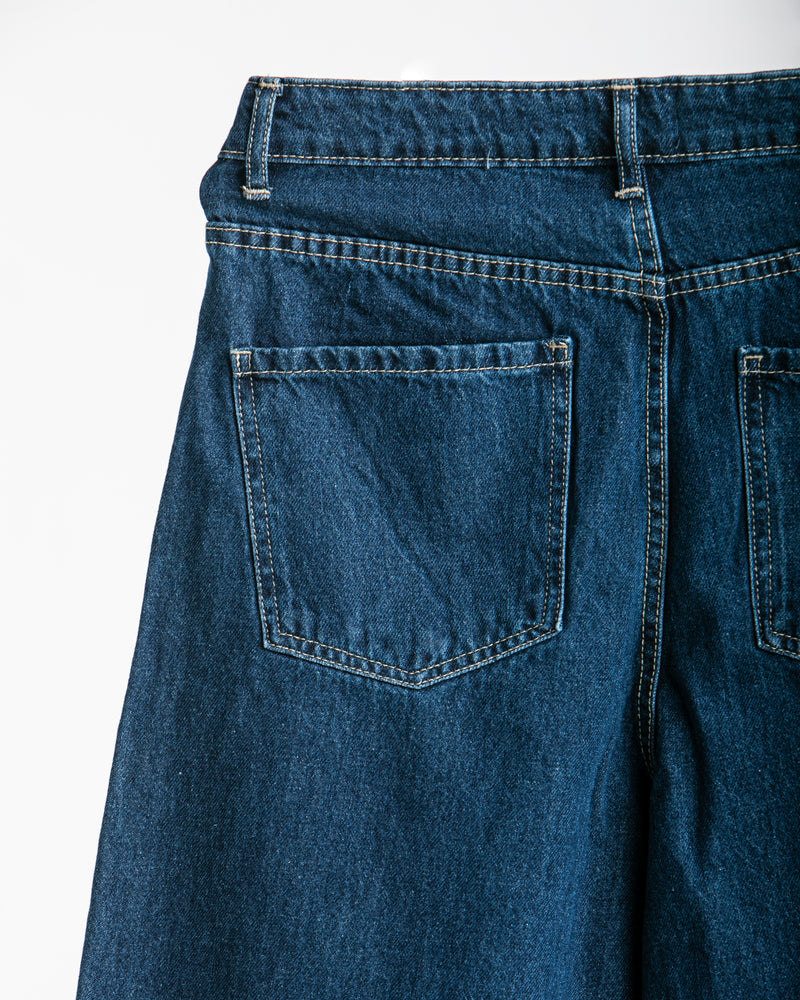 High Waisted Wide Leg Denim Pants Navy C190