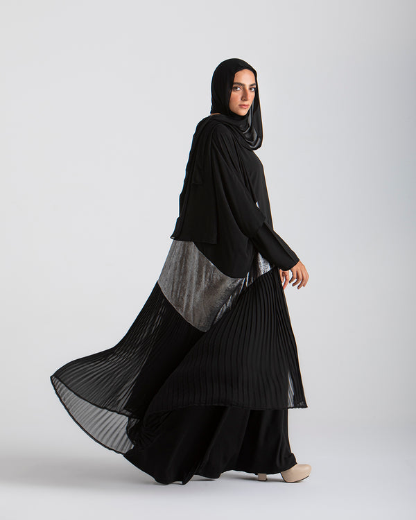 Free Size Pleated Cape Black Silver C215