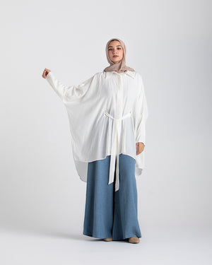 Free Size Linen Buttoned Chemise Offwhite C2231