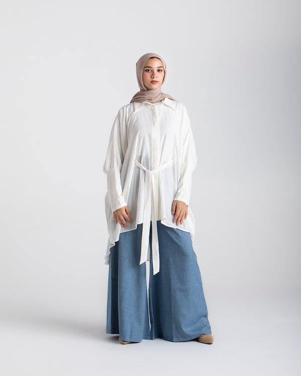 Free Size Linen Buttoned Chemise Offwhite C2231