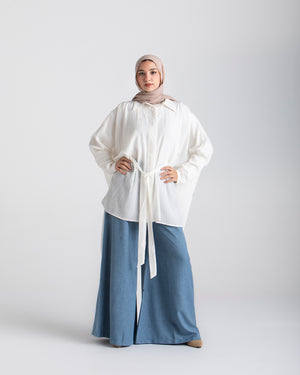 Free Size Linen Buttoned Chemise Offwhite C2231