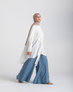 Free Size Linen Buttoned Chemise Offwhite C2231