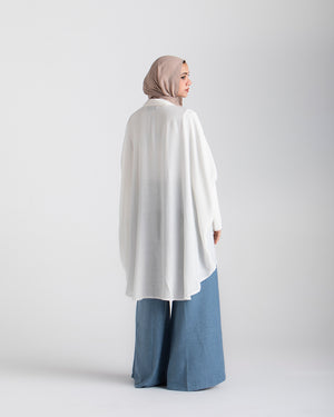 Free Size Linen Buttoned Chemise Offwhite C2231