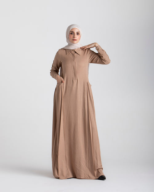 Linen Dress With Pockets Cafe C94