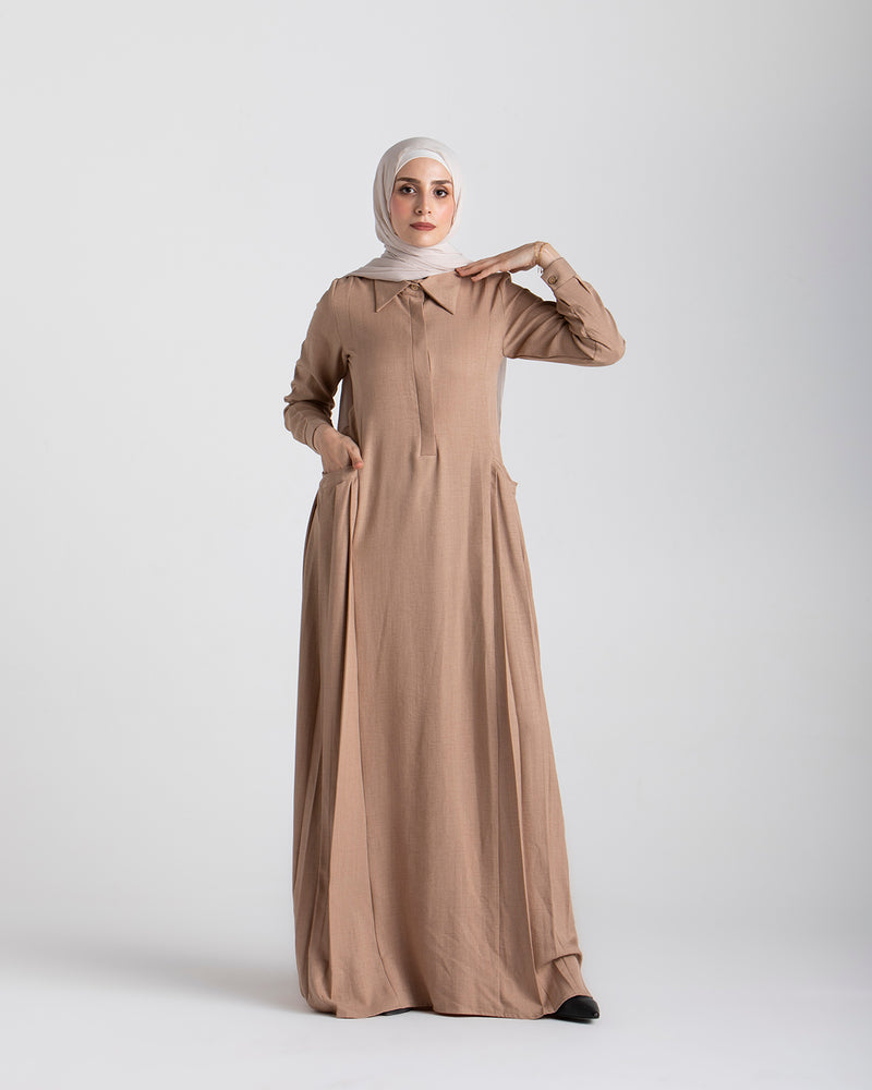 Linen Dress With Pockets Cafe C94