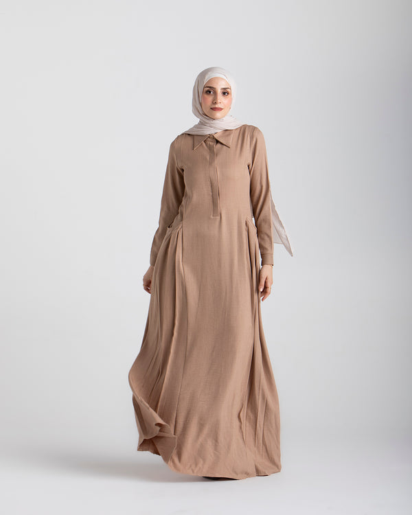 Linen Dress With Pockets Cafe C94