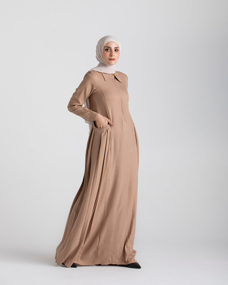 Linen Dress With Pockets Cafe C94