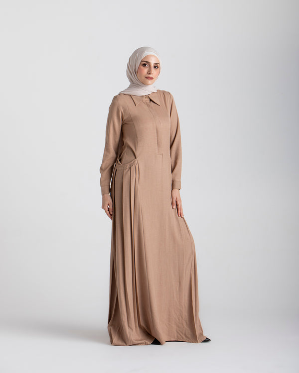 Linen Dress With Pockets Cafe C94