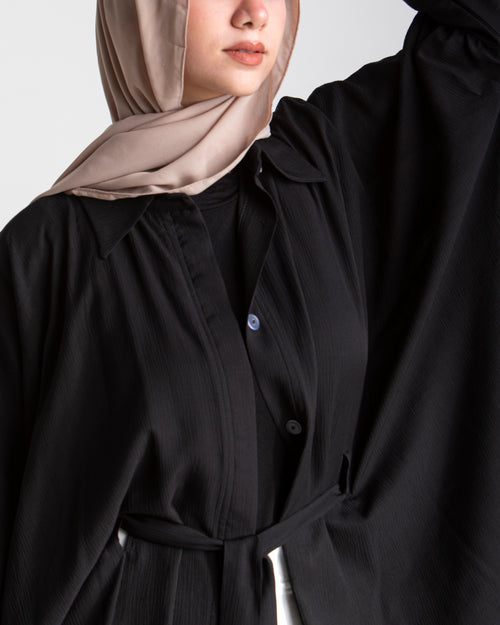 Free Size Linen Buttoned Chemise Black C2231