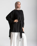 Free Size Linen Buttoned Chemise Black C2231