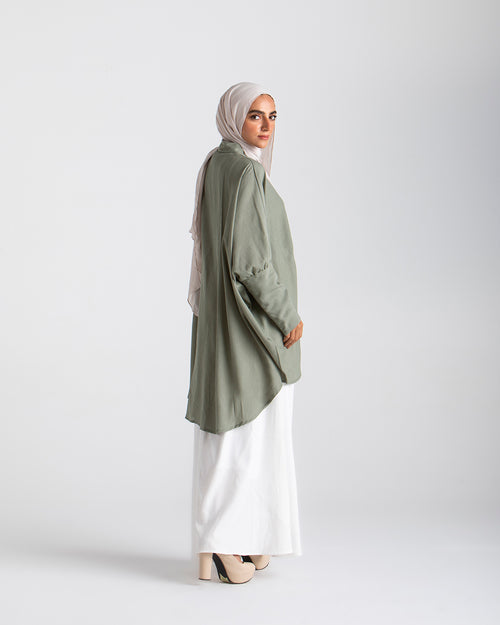 Free Size Linen Buttoned Chemise Mint C2231