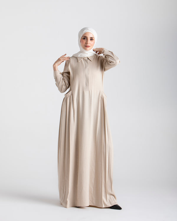 Linen Dress With Pockets Beige C94
