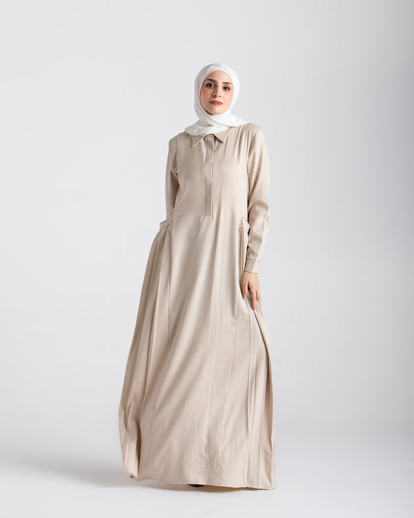 Linen Dress With Pockets Beige C94