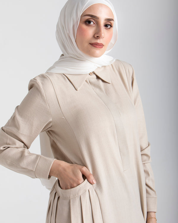 Linen Dress With Pockets Beige C94