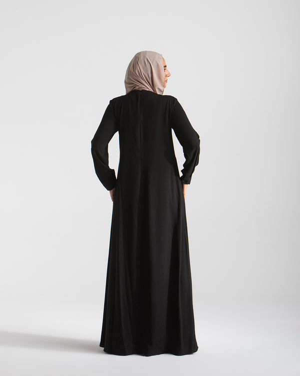 Sleeved Pleated Dress Black C211