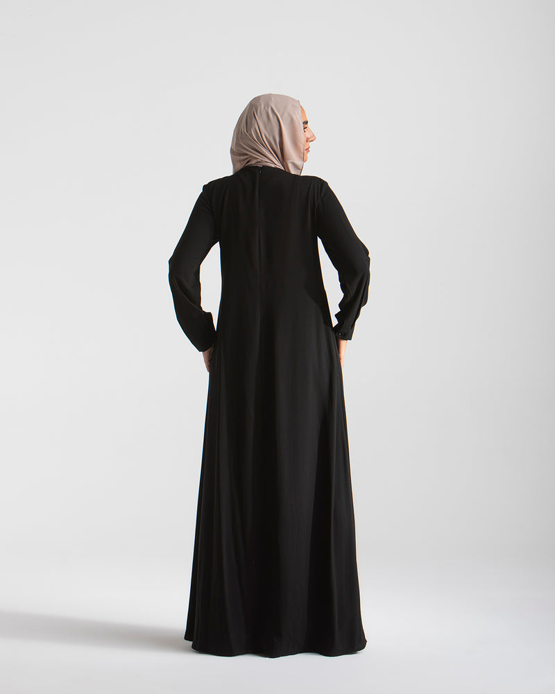 Sleeved Pleated Dress Black C211