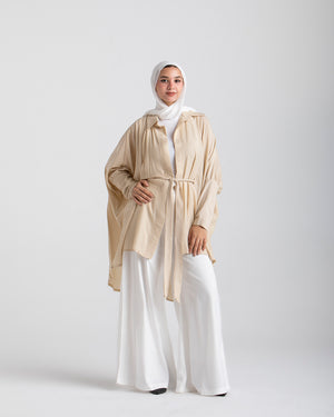 Free Size Linen Buttoned Chemise Beige C2231