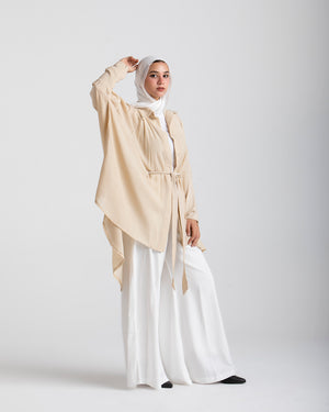 Free Size Linen Buttoned Chemise Beige C2231