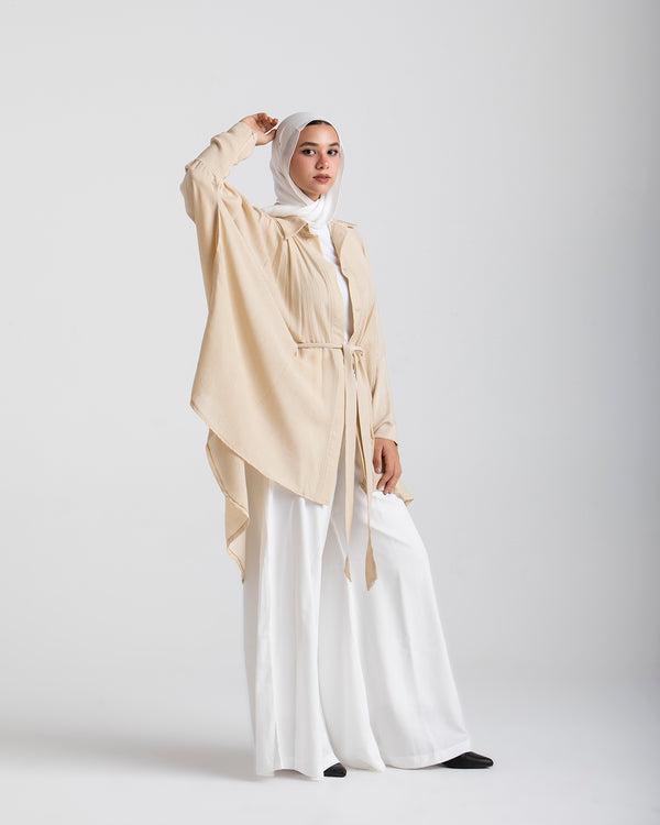 Free Size Linen Buttoned Chemise Beige C2231