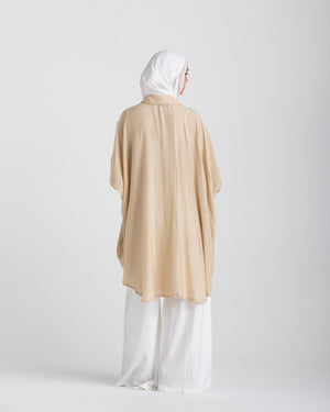 Free Size Linen Buttoned Chemise Beige C2231