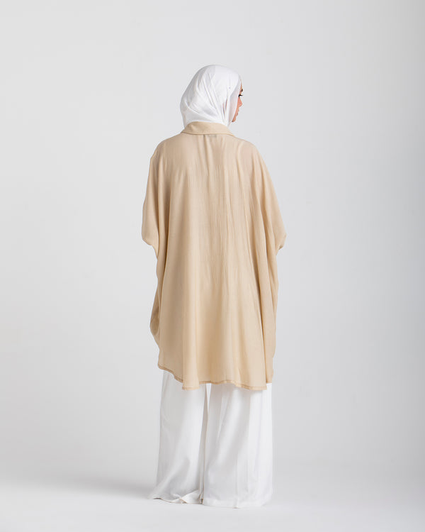 Free Size Linen Buttoned Chemise Beige C2231