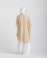 Free Size Linen Buttoned Chemise Beige C2231