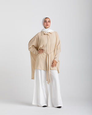 Free Size Linen Buttoned Chemise Beige C2231