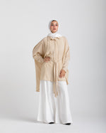Free Size Linen Buttoned Chemise Beige C2231