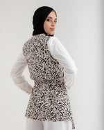 Sleeveless High Low Cardigan Beige Black C121